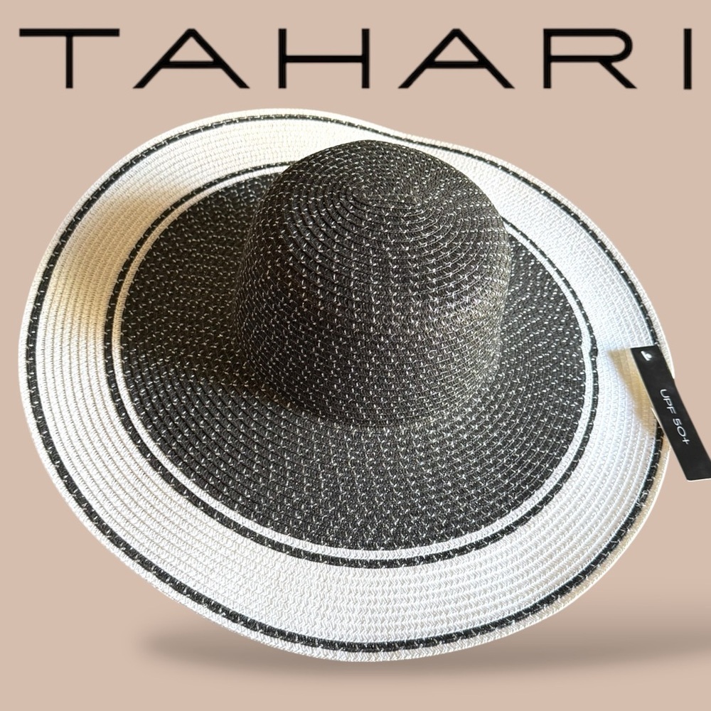 Tahari Black and White Two-Tone Wide Brim Sun Hat